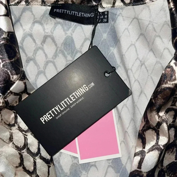 Pretty Little Thing PLT Grey Satin Snake Print Blazer Dress Size 8 Womens NWT - Picture 4 of 7